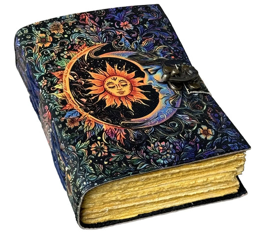 Grimoire Vintage Sun Moon Leather Travel Journal Handmade